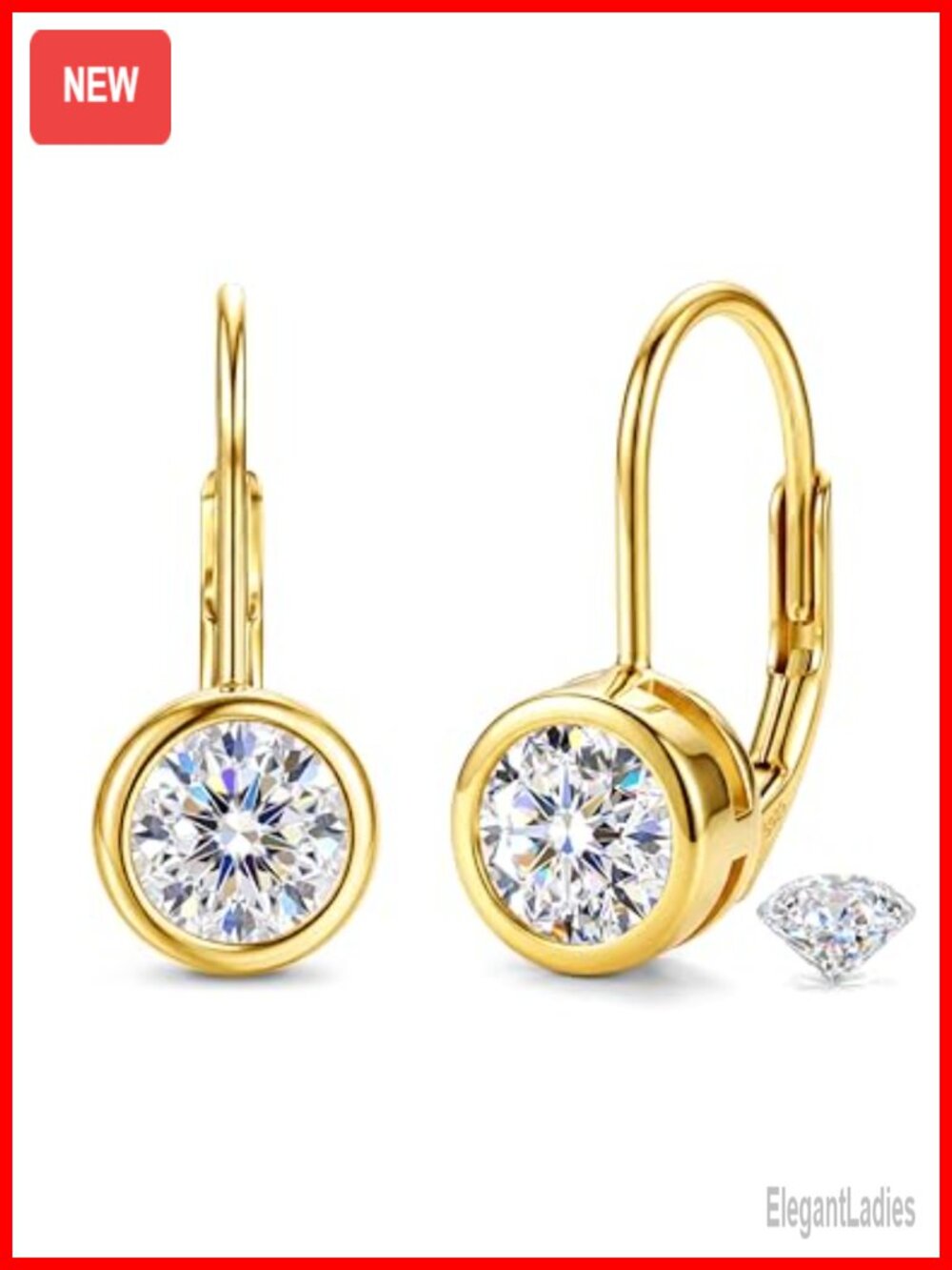 Moissanite Leverback Earrings 925 Sterling Silver 18k Gold Plated 1.2CT Bezel